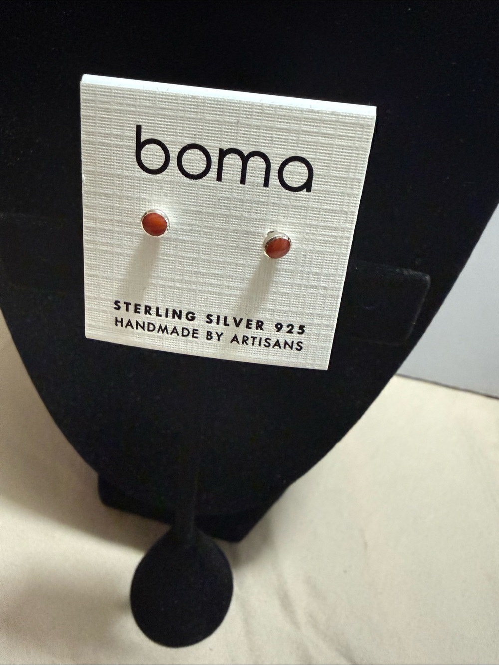 Boma Sterling Silver 925 Red Coral Stud Earrings
